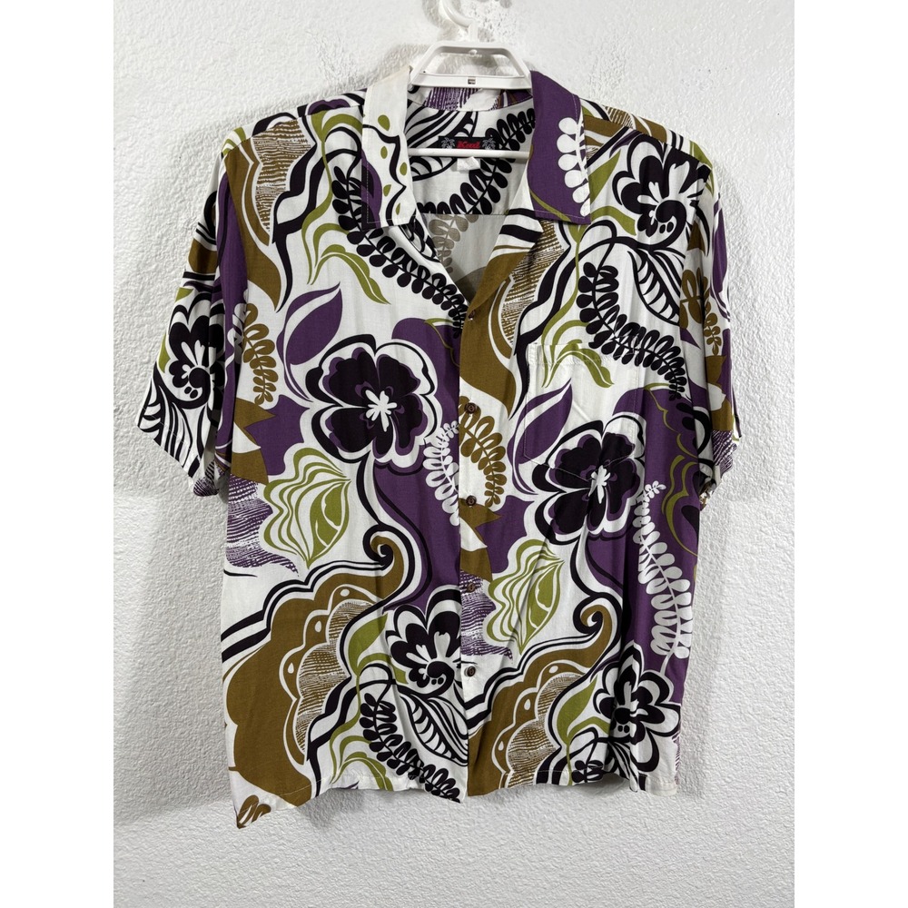 Kad Creations Hawaiian Shirt Mens 2XL Purple Brown Floral Rayon‎ Vintage